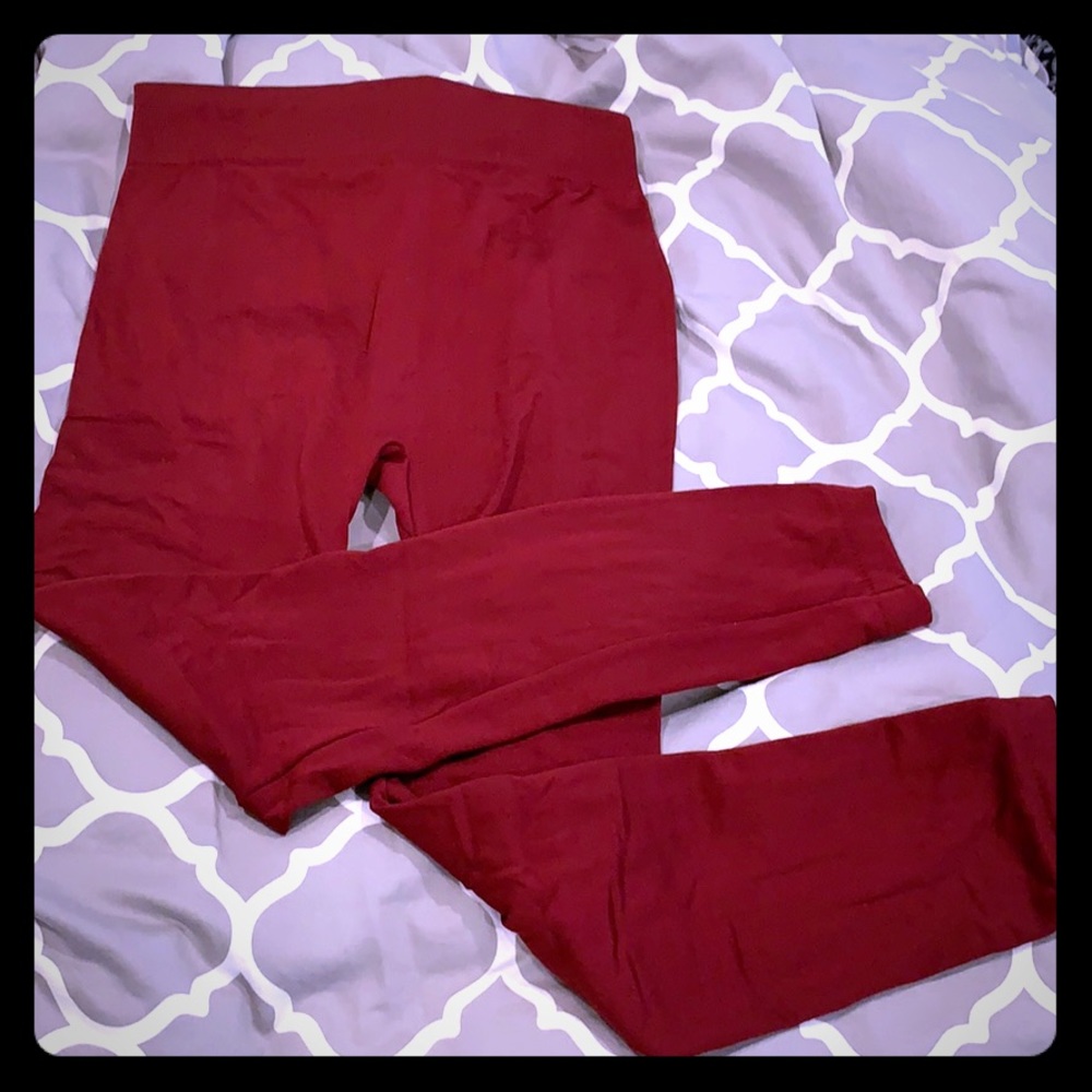 Dark Red Fleece Lined Leggings